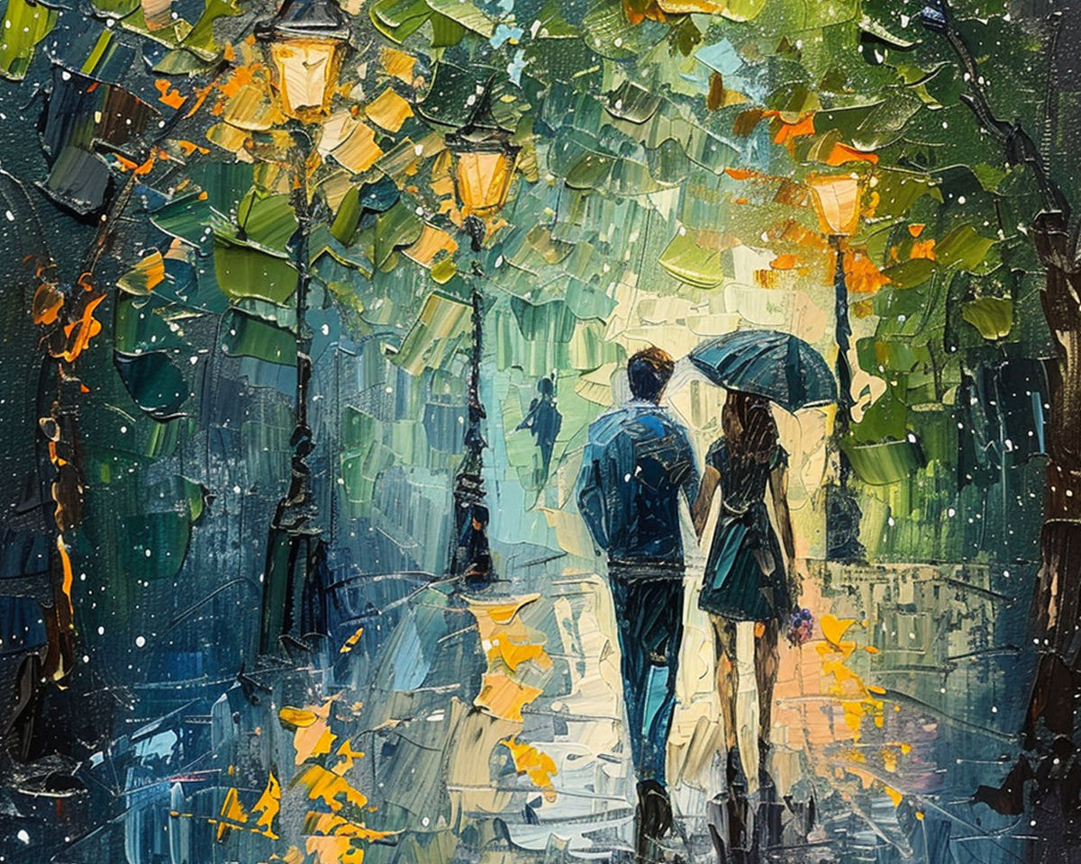 Romantic rainy stroll cross stitch kit for beginners