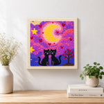 Finished romantic starry night cat couple artwork displayed on a wall