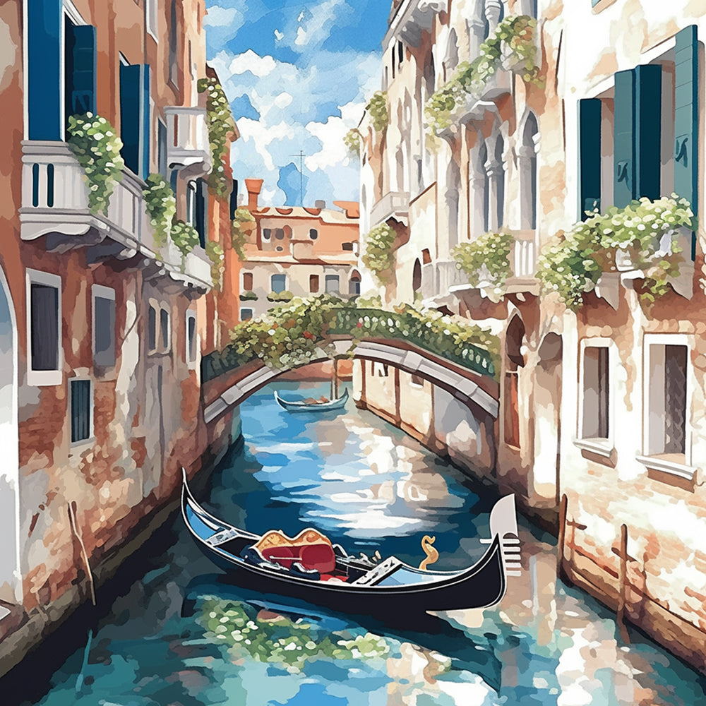 Romantic venice canal with gondola cross stitch kit for beginners