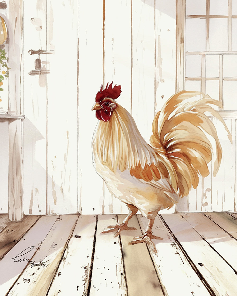 Rooster in farmhouse cross stitch kit for beginners