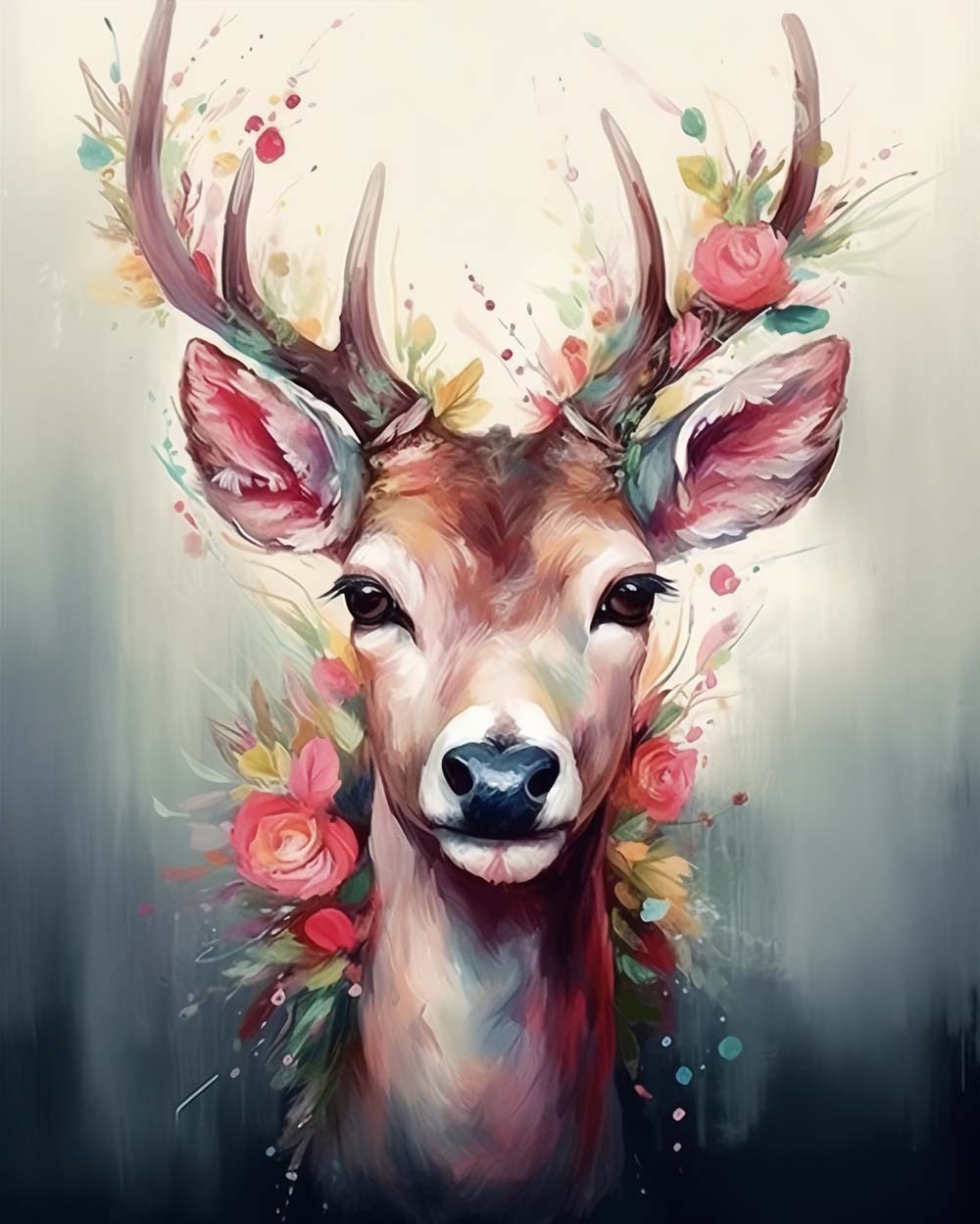Rose crown watercolor deer cross stitch kit for beginners