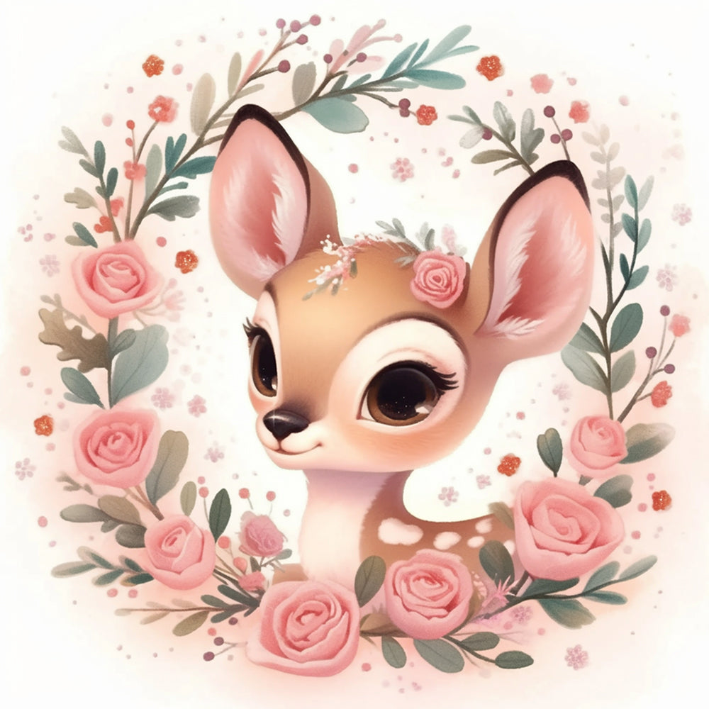 Rose garden fawn cross stitch kit for beginners