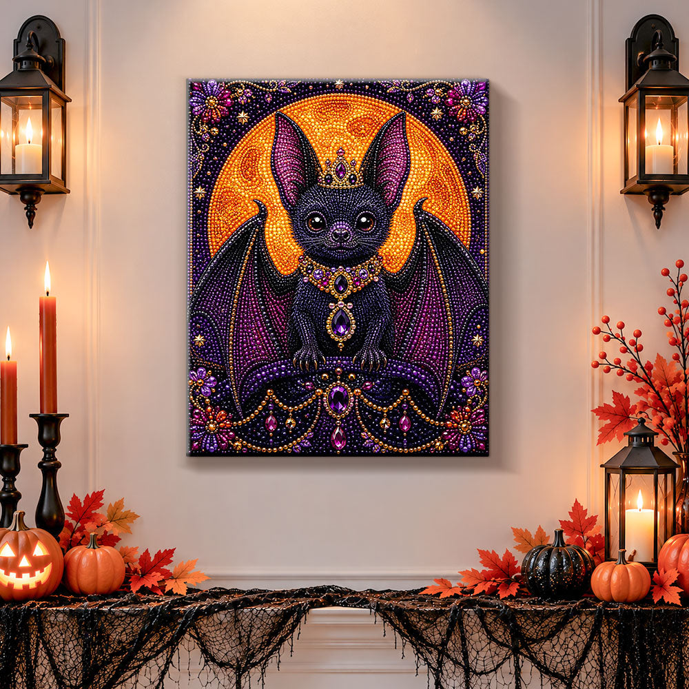 Finished royal jeweled bat pearl diamond painting artwork displayed as holiday home decor