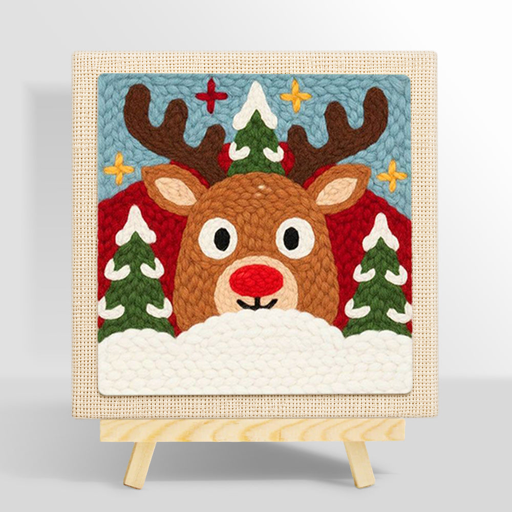 Rudolph reindeer face punch needle kit for beginners