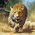Running leopard in savanna cross stitch kit for beginners