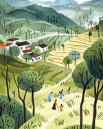 Rural hillside farmland cross stitch kit for beginners