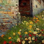 Rustic brick wall with wildflowers cross stitch kit for beginners