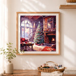 Finished rustic christmas living space cross stitch artwork displayed as home decor