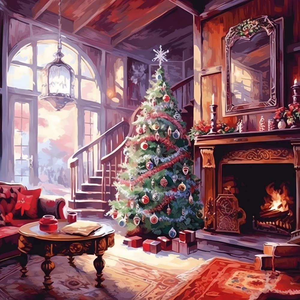 Rustic christmas living space cross stitch kit for beginners