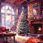 Rustic christmas living space cross stitch kit for beginners