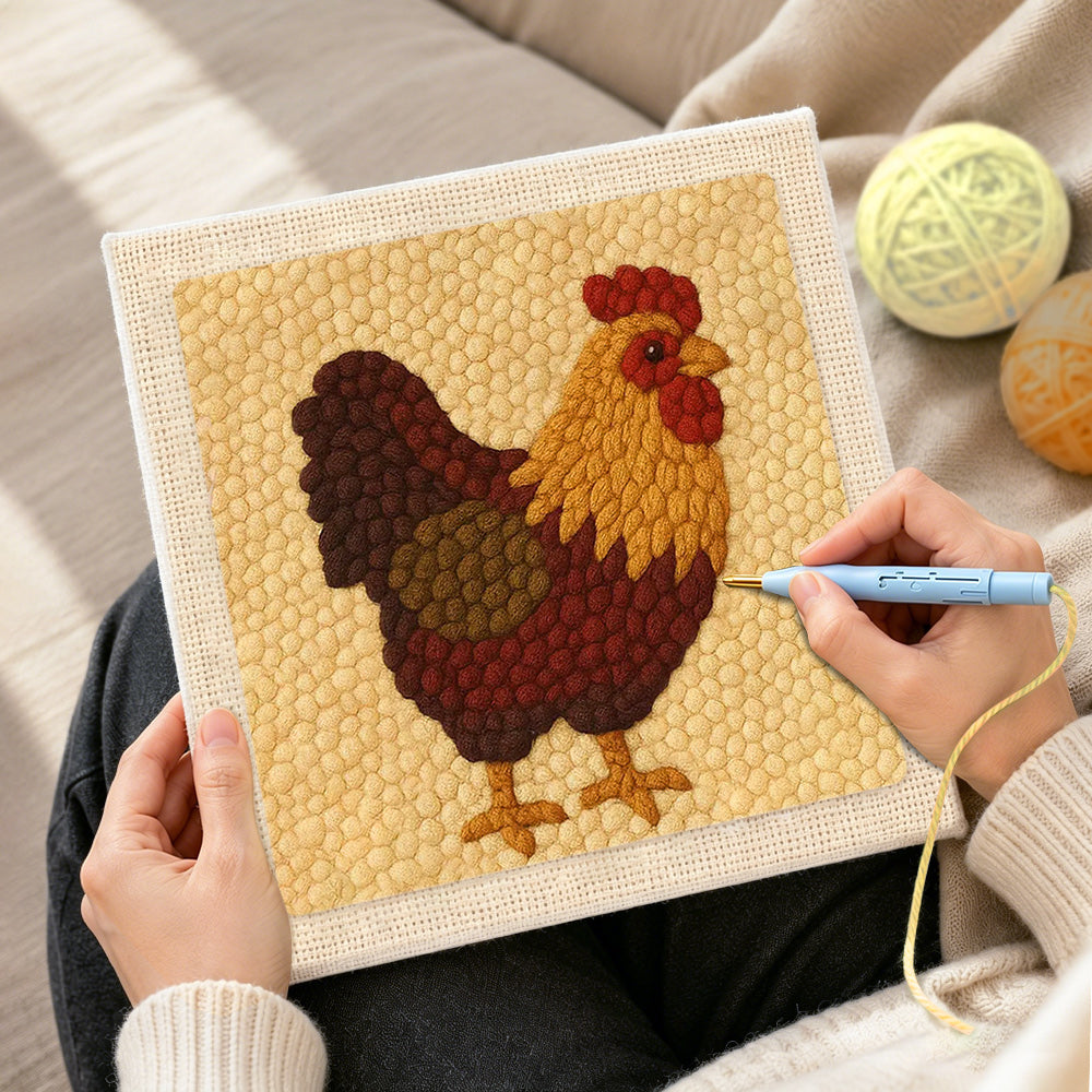Creating handmade rustic farmhouse rooster punch needle artwork