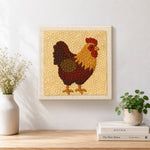 Finished rustic farmhouse rooster artwork displayed on a wall