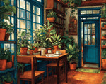 Rustic plant‑filled dining space cross stitch kit for beginners