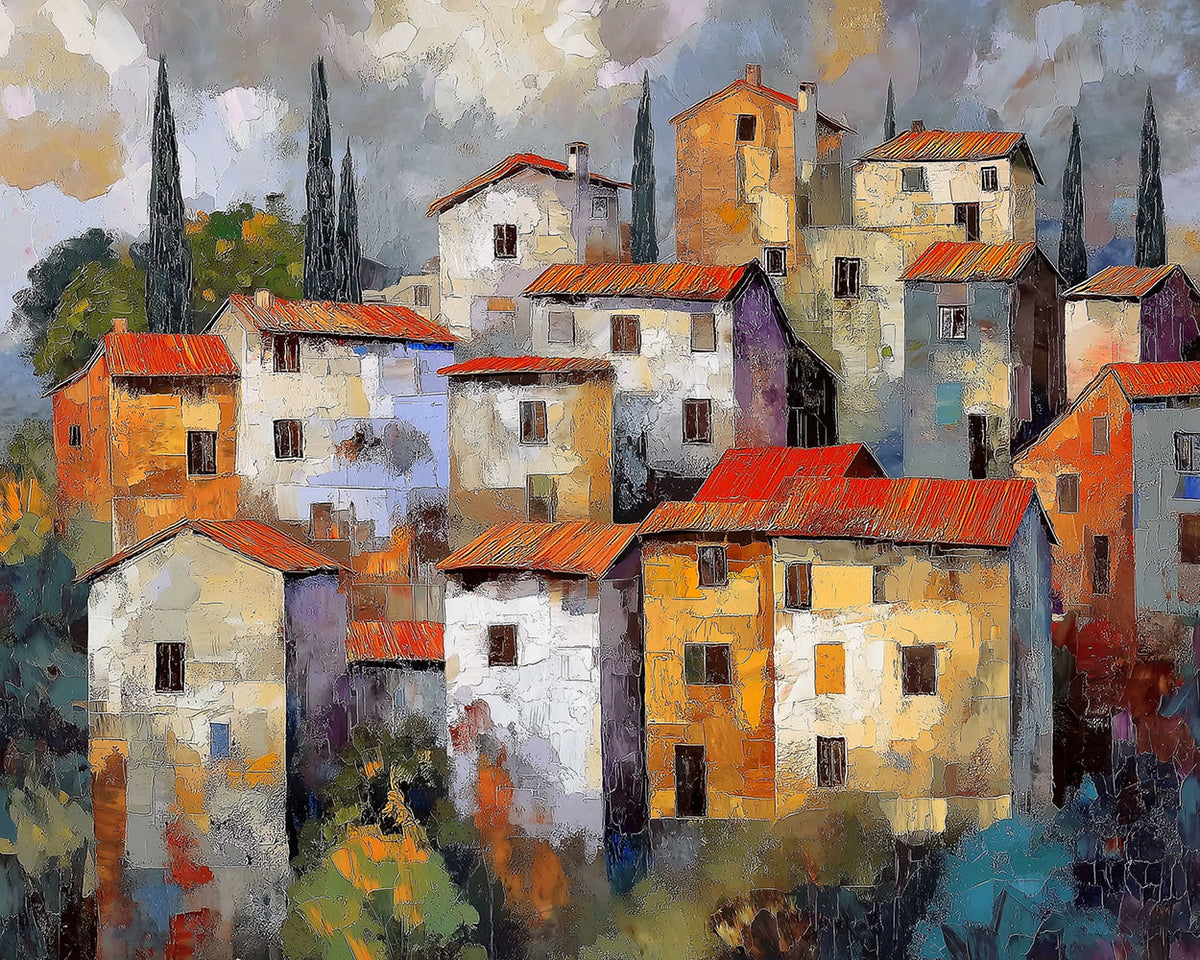 Rustic tuscan hill village cross stitch kit for beginners