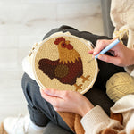 Creating handmade rustic vintage rooster punch needle artwork