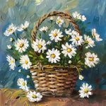 Rustic wicker basket of daisies cross stitch kit for beginners