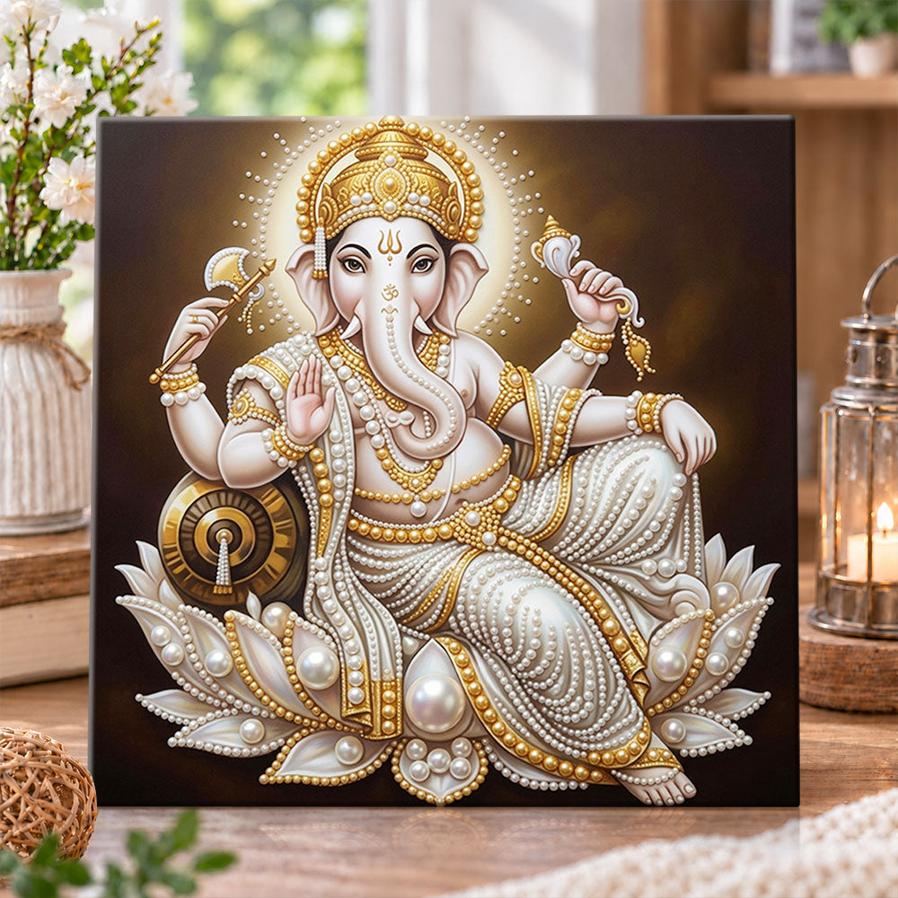 Sacred ganesha on lotus pearl diamond painting kit for beginners