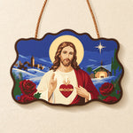 Sacred heart blessing paint by numbers door hanger finished design