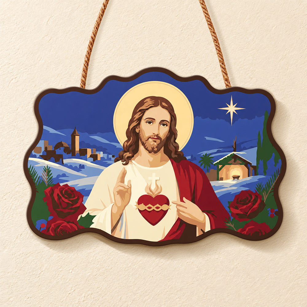 Sacred heart blessing paint by numbers door hanger finished design