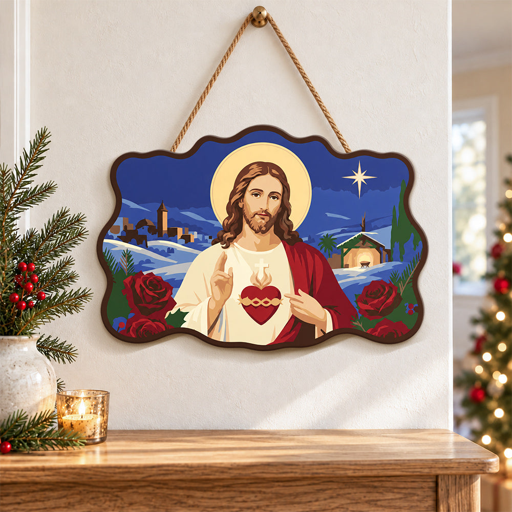 Sacred heart blessing paint by numbers door hanger as indoor wall decor