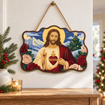 Sacred heart holiday paint by numbers door hanger as indoor wall decor
