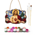 Sacred heart holiday paint by numbers door hanger with paints and brushes