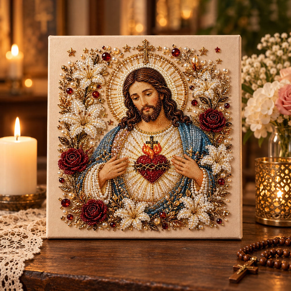 Sacred heart of jesus pearl diamond painting kit for beginners