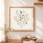 Finished sage green botanical leaves cross stitch artwork displayed as home decor