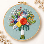 Sage green floral bouquet embroidery kit