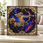 Finished sagittarius archer pearl diamond painting artwork displayed as home decor