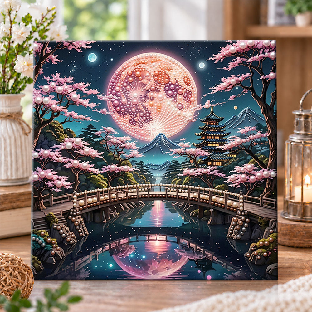 Sakura night moon landscape pearl diamond painting kit for beginners