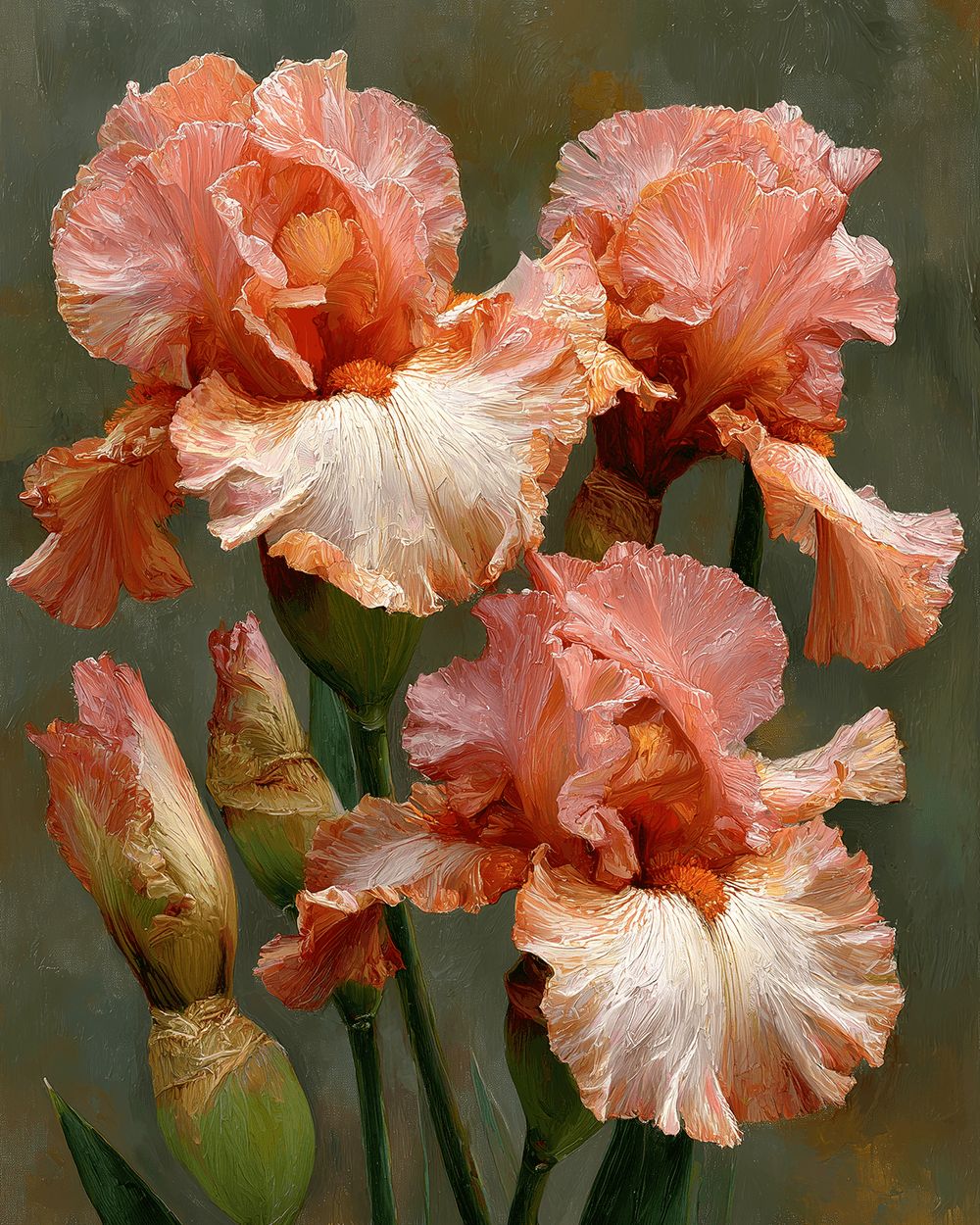 Salmon pink iris flowers cross stitch kit for beginners