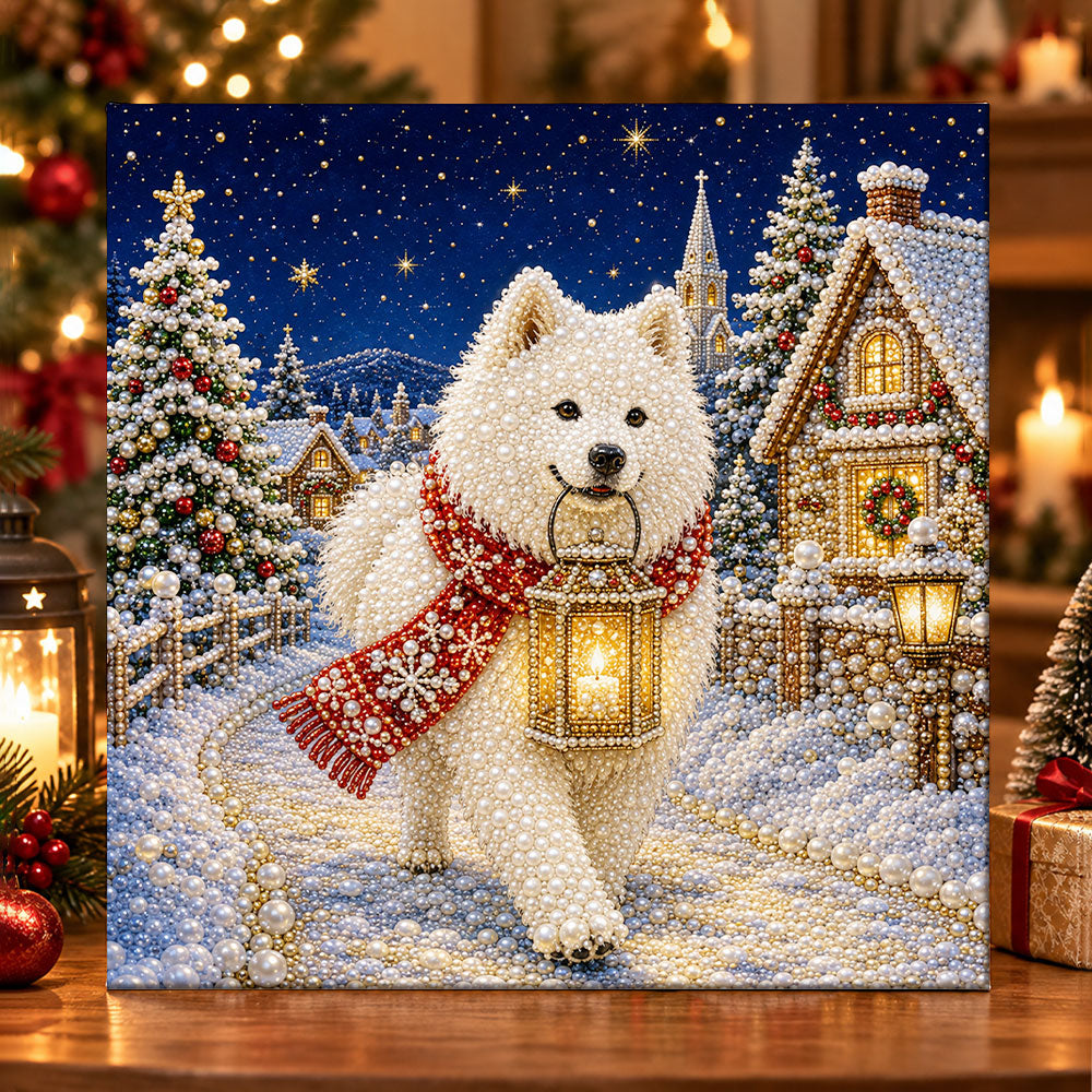 Samoyed holding lantern pearl diamond painting kit for beginners