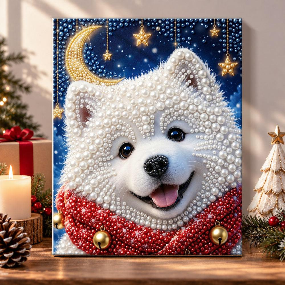 Samoyed with christmas scarf pearl diamond painting kit for beginners