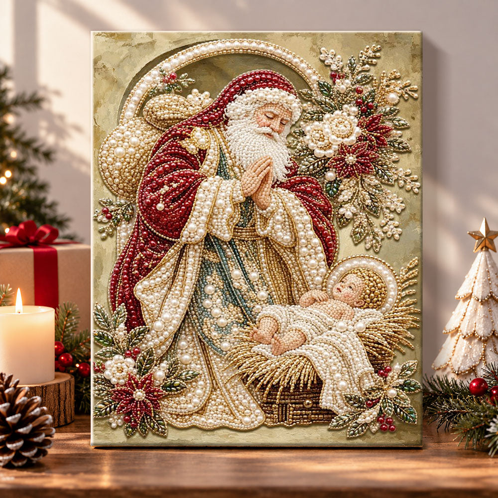 Santa adoring baby jesus pearl diamond painting kit for beginners