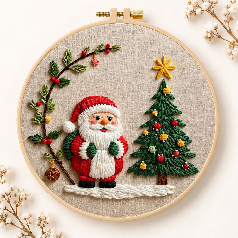 Santa and christmas tree embroidery kit