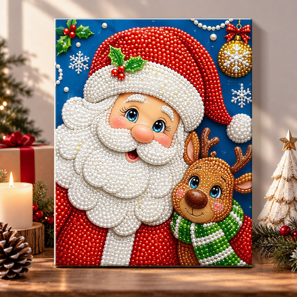 Santa and cute reindeer pearl diamond painting kit for beginners