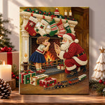 Santa and little kid by fireplace pearl diamond painting kit for beginners