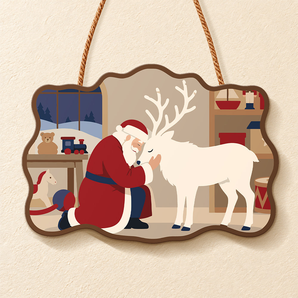 Santa and reindeer bond paint by numbers door hanger finished design