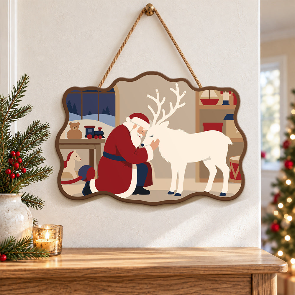 Santa and reindeer bond paint by numbers door hanger as indoor wall decor