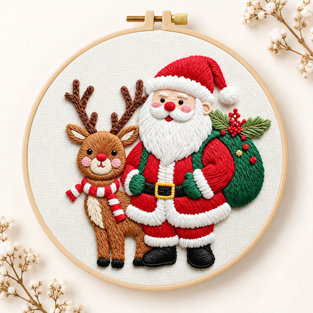 Santa and reindeer companions embroidery kit