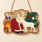 Santa and reindeer cozy night paint by numbers door hanger finished design