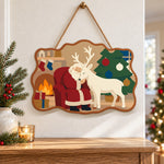 Santa and reindeer cozy night paint by numbers door hanger as indoor wall decor