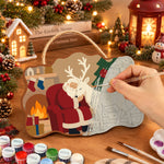 Santa and reindeer cozy night paint by numbers door hanger painting process