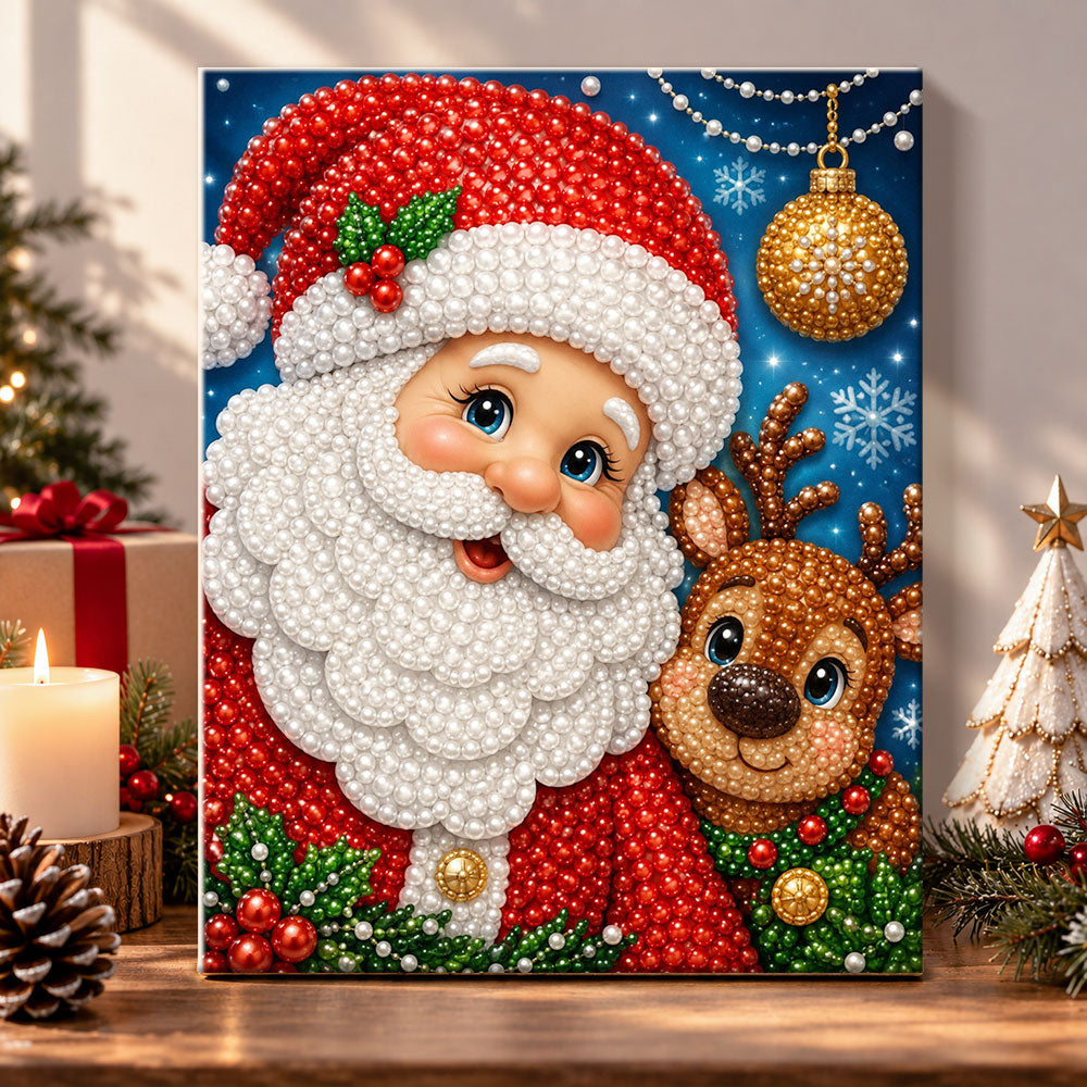 Santa and reindeer magic pearl diamond painting kit for beginners