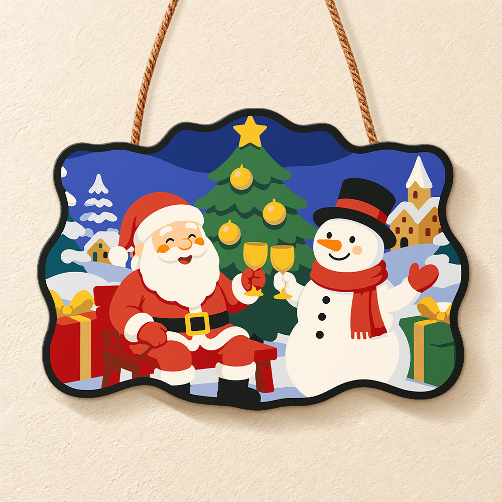 Santa and snowman toast paint by numbers door hanger finished design