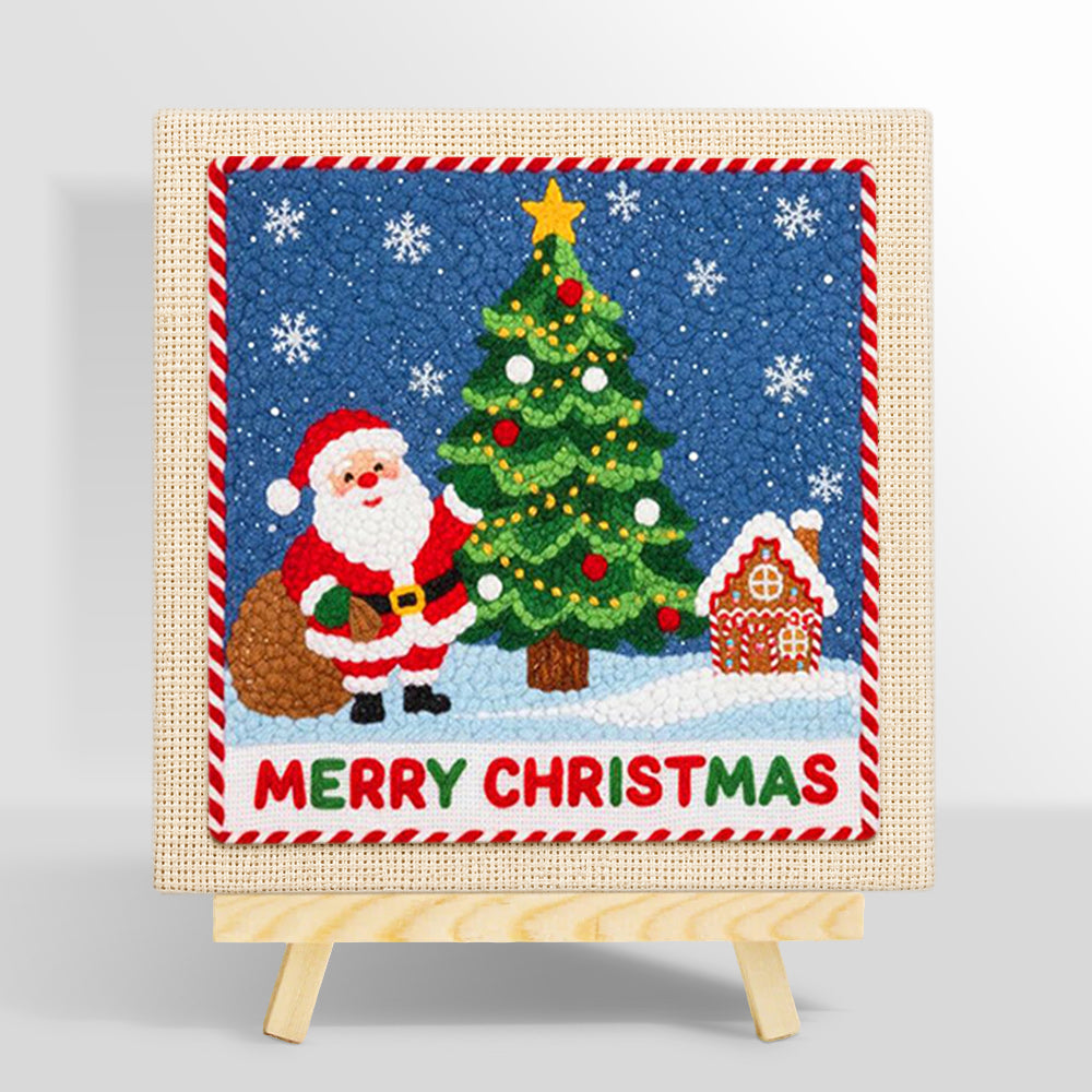 Santa beside christmas tree punch needle kit for beginners