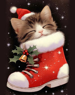 Santa boot kitty cross stitch kit for beginners