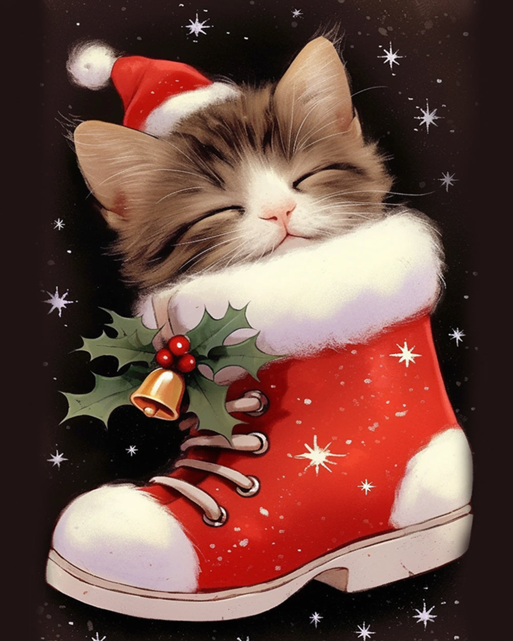 Santa boot kitty cross stitch kit for beginners
