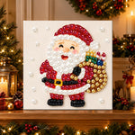 Finished santa carrying gift pouch pearl diamond painting artwork displayed as holiday home decor